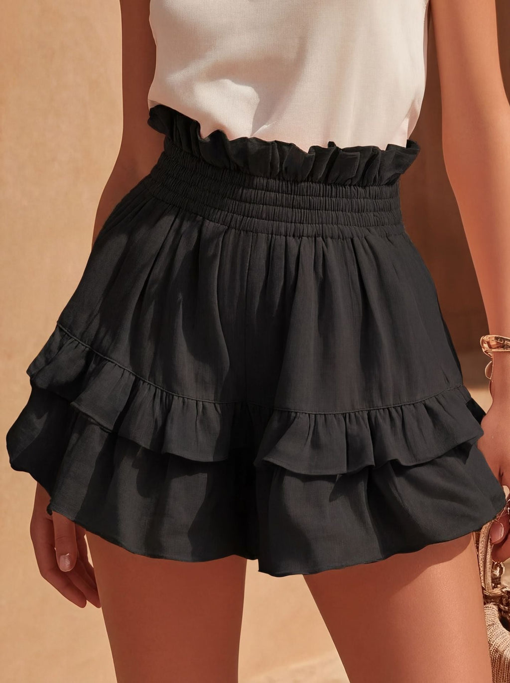 Casual Fashion Drawstring Waist Ruffle Shorts