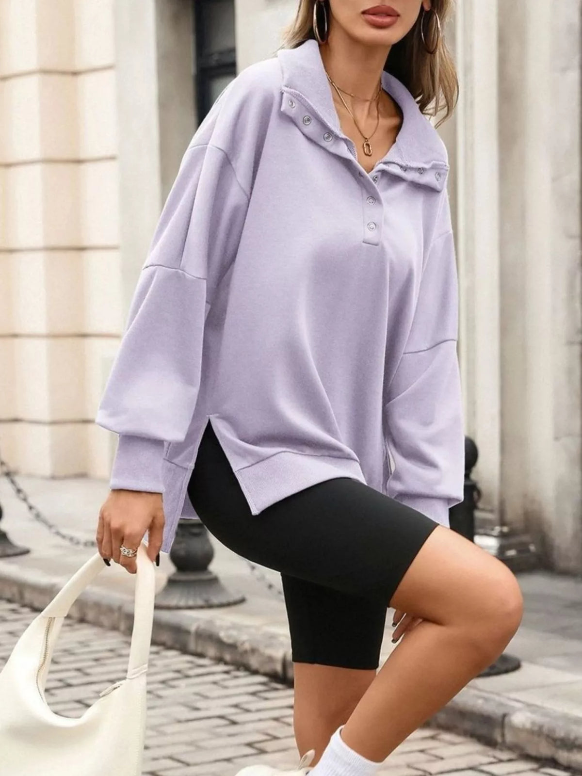 Side Slit Half Snap Sweatshirt