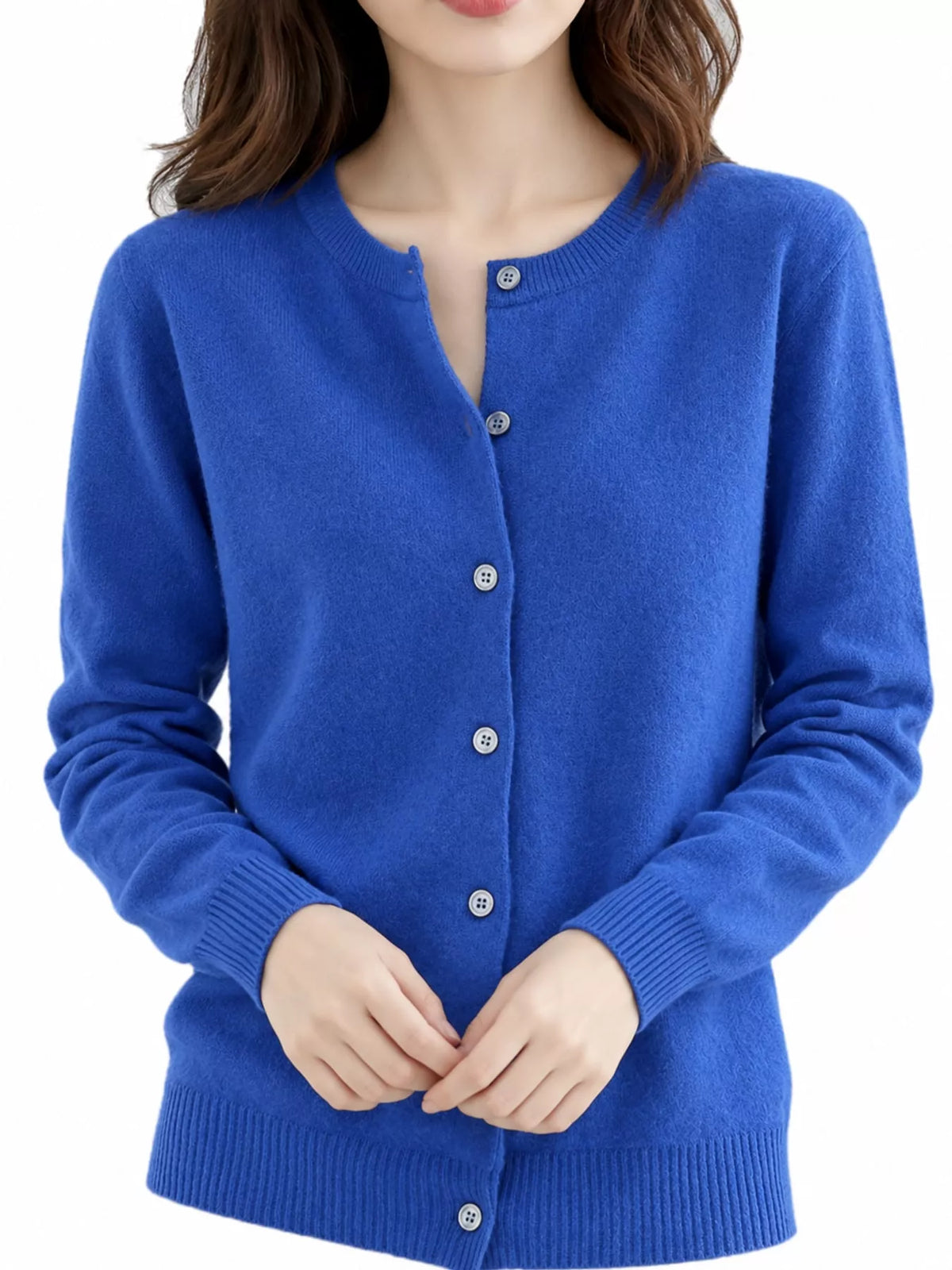 Crew-Neck Button-Down Cardigan