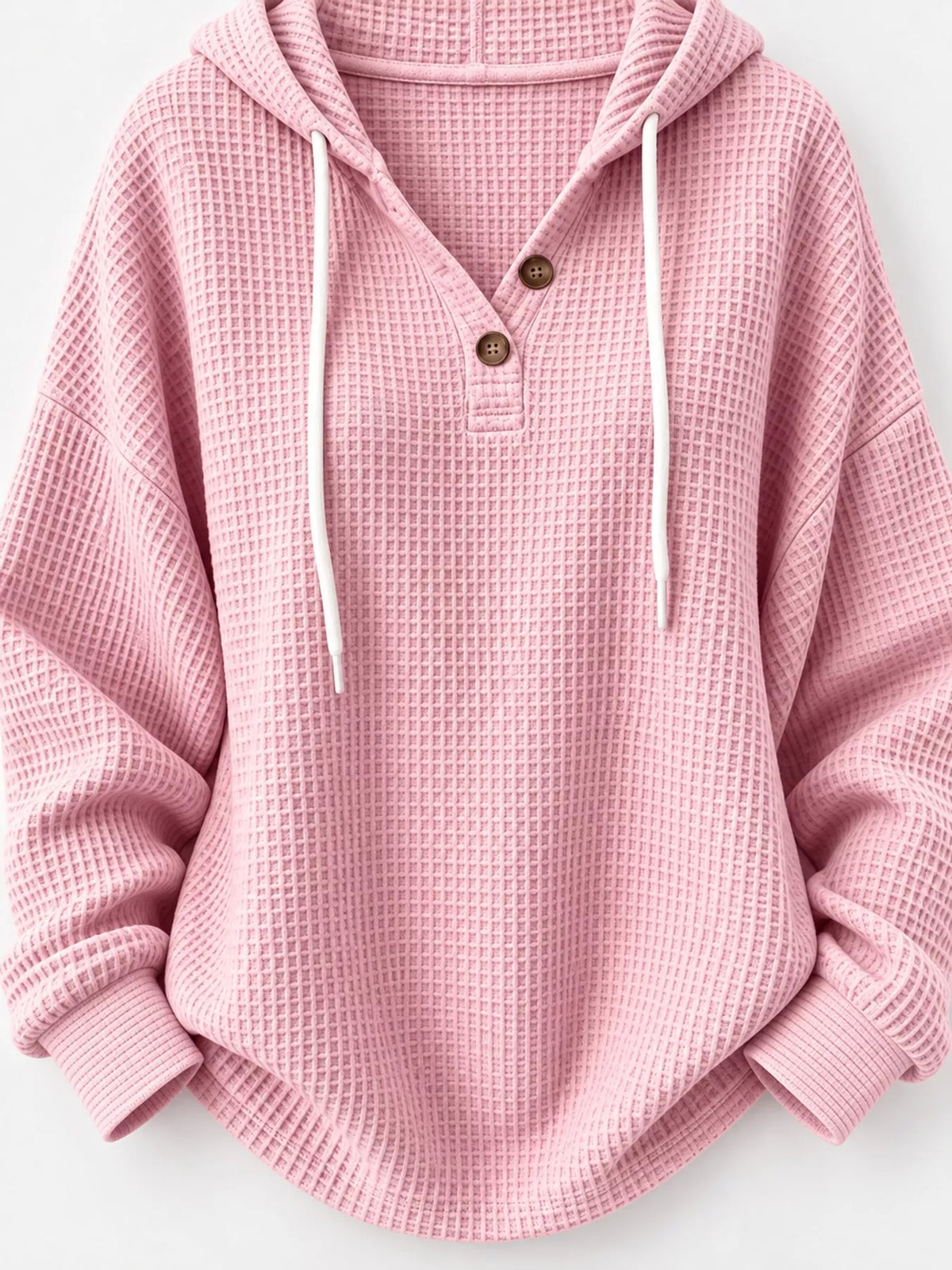 Full Size Waffle Knit Button Detail Hoodie Plus Size