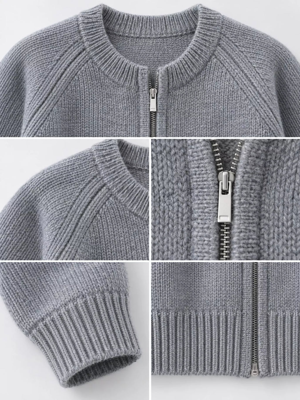 Ribbed Hem Zip-Up Cardigan