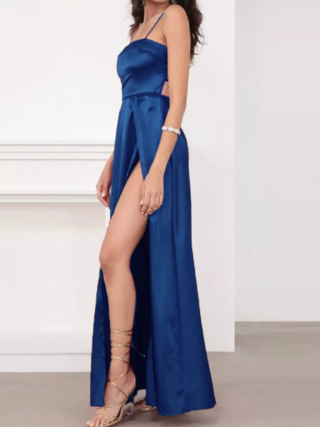 Spaghetti Strap High-Slit Maxi Dress