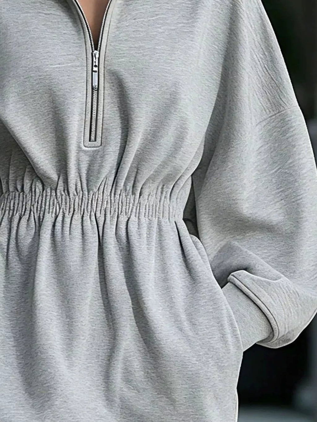 Casual Hooded Quarter-Zip Sweatshirt Dress