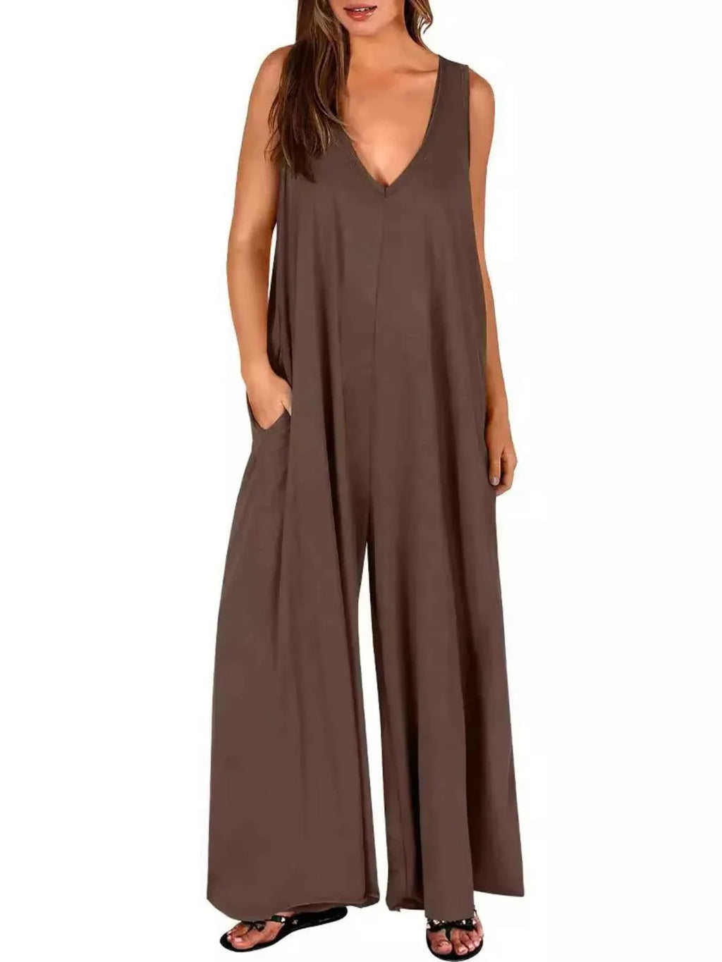 Sleeveless V-Neck Jumpsuit with Pockets
