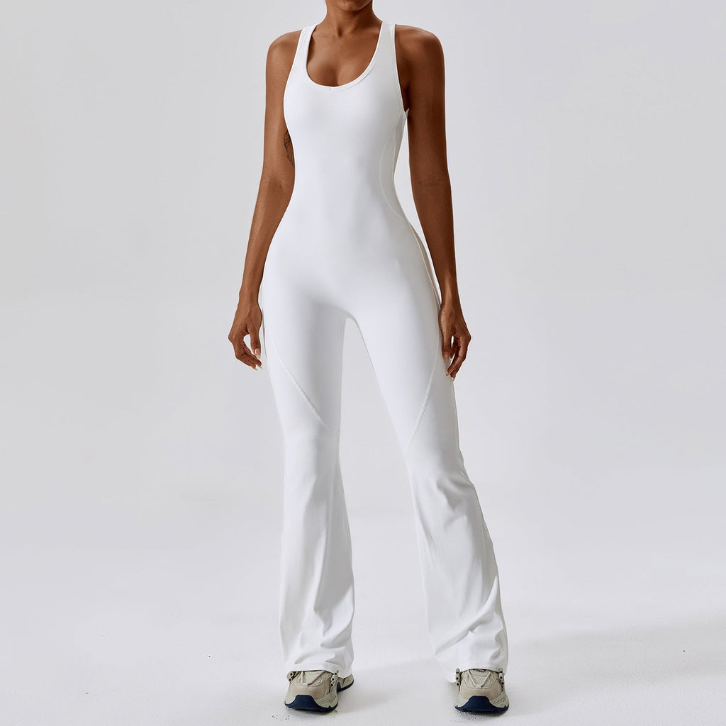 Women Quick Dry One Piece Yoga Jumpsuit High Waist Tummy Control Butt Lifting Flared Leg Bodysuit Gym Dance Workout Outfit