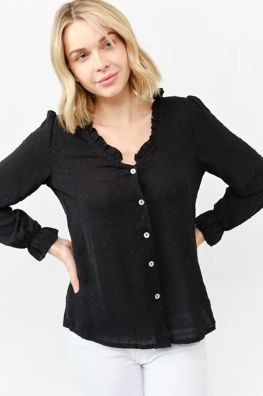 And The Why Polka Dot Ruffle Detailed Blouse Top