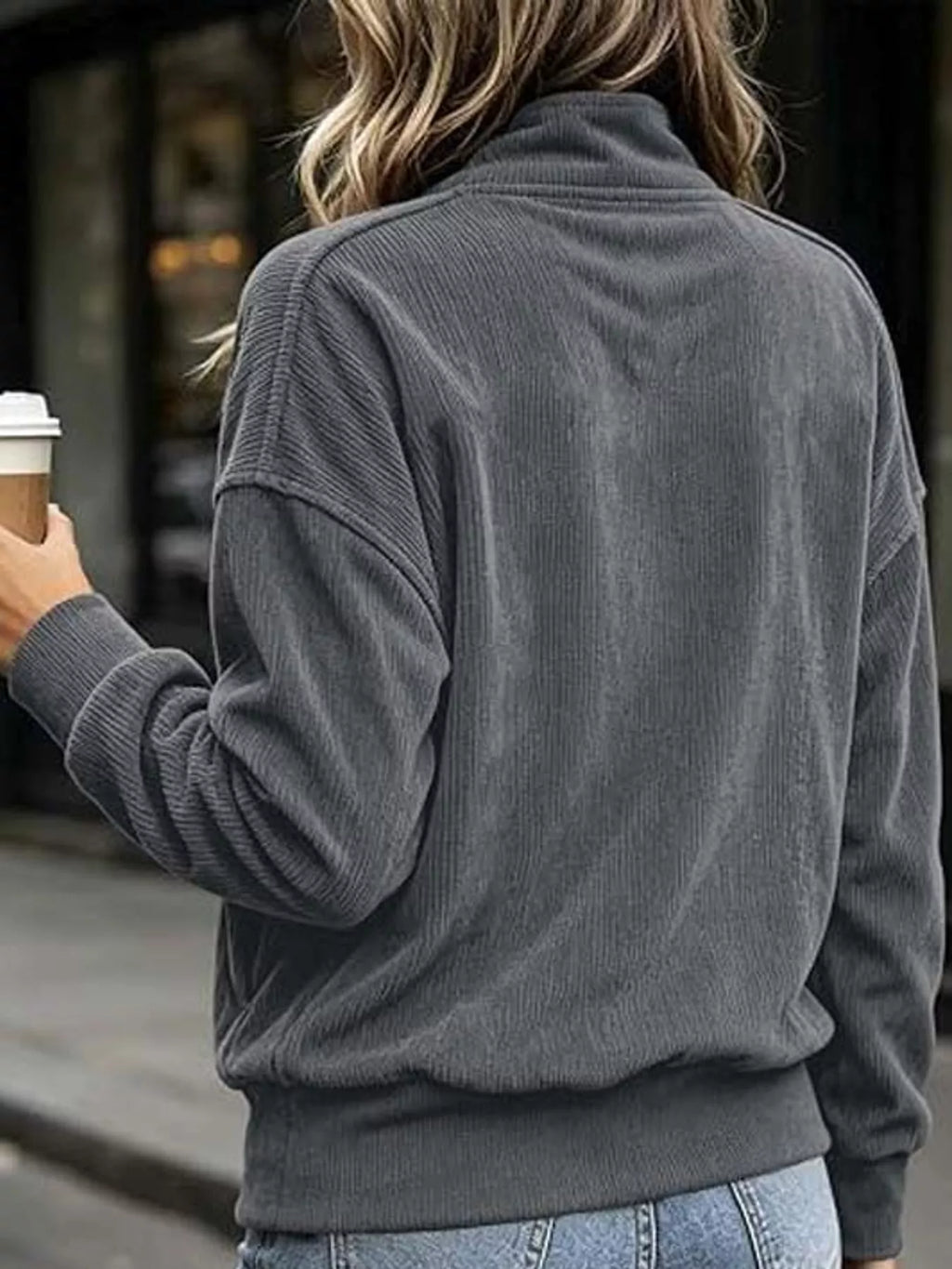 Full Size Quarter-Snap Sweatshirt with Kangaroo Pocket Plus Size