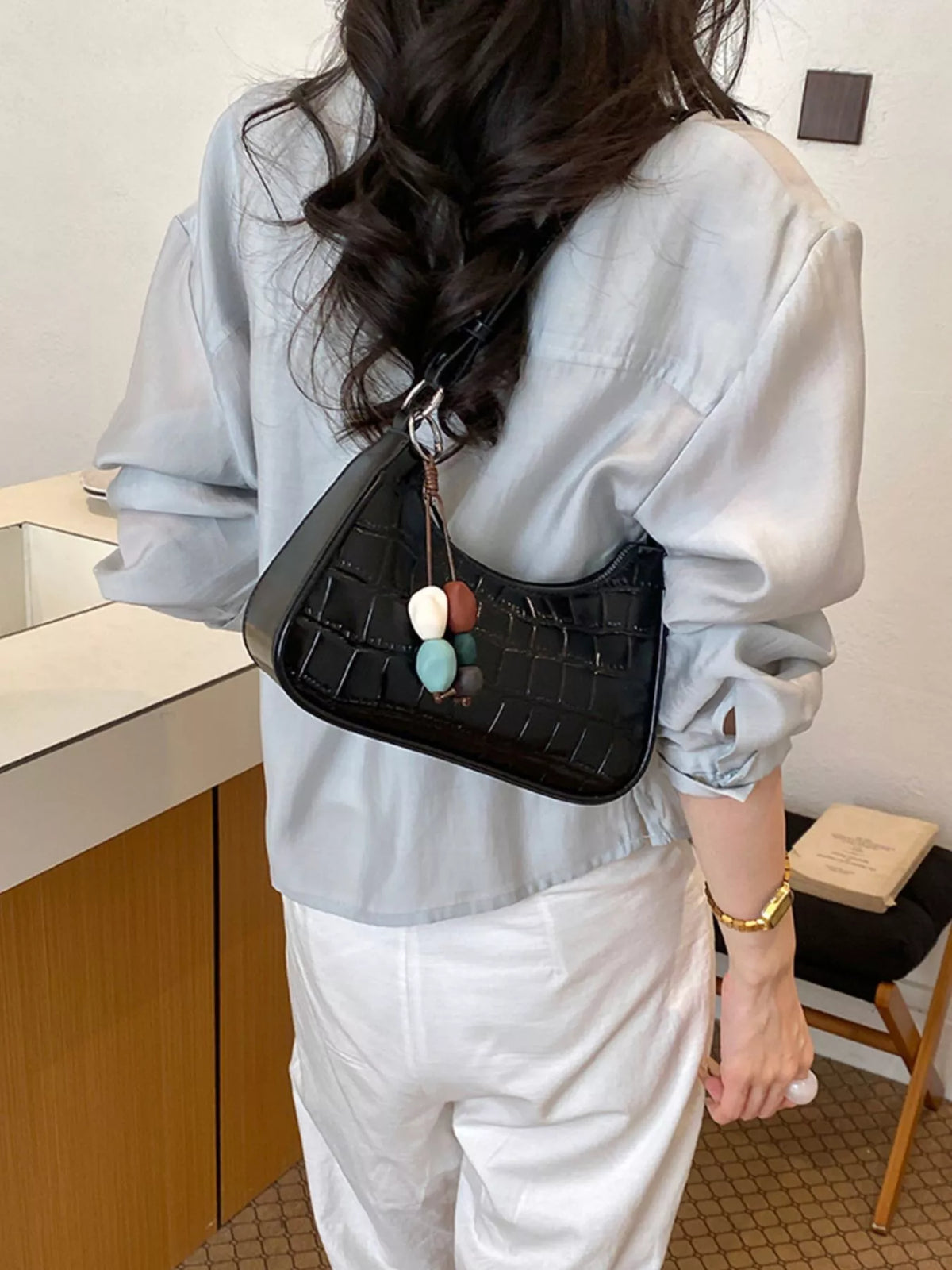 Textured PU Leather Shoulder Bag