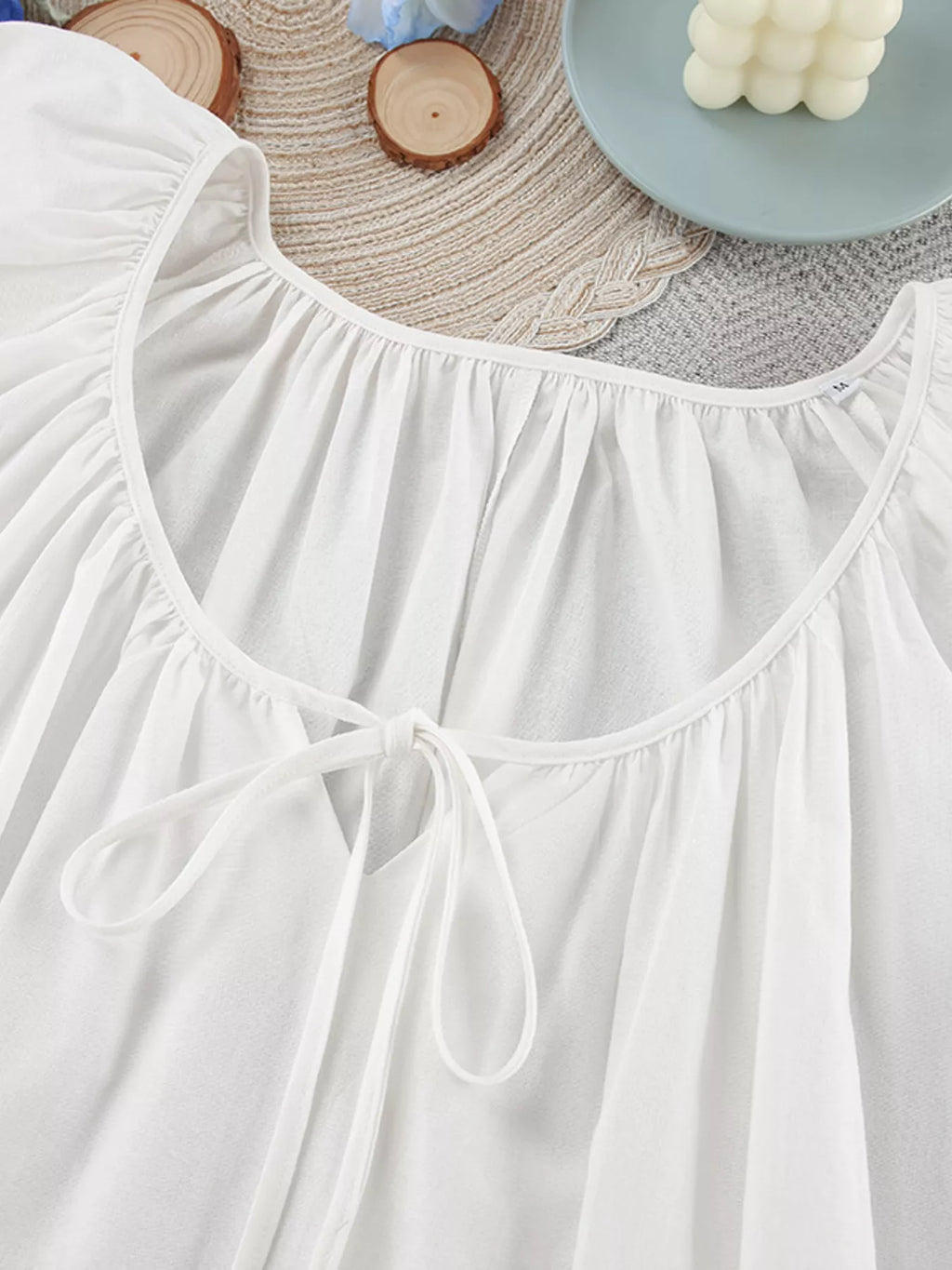 Tie Neck Puff Sleeve Lounge Dress