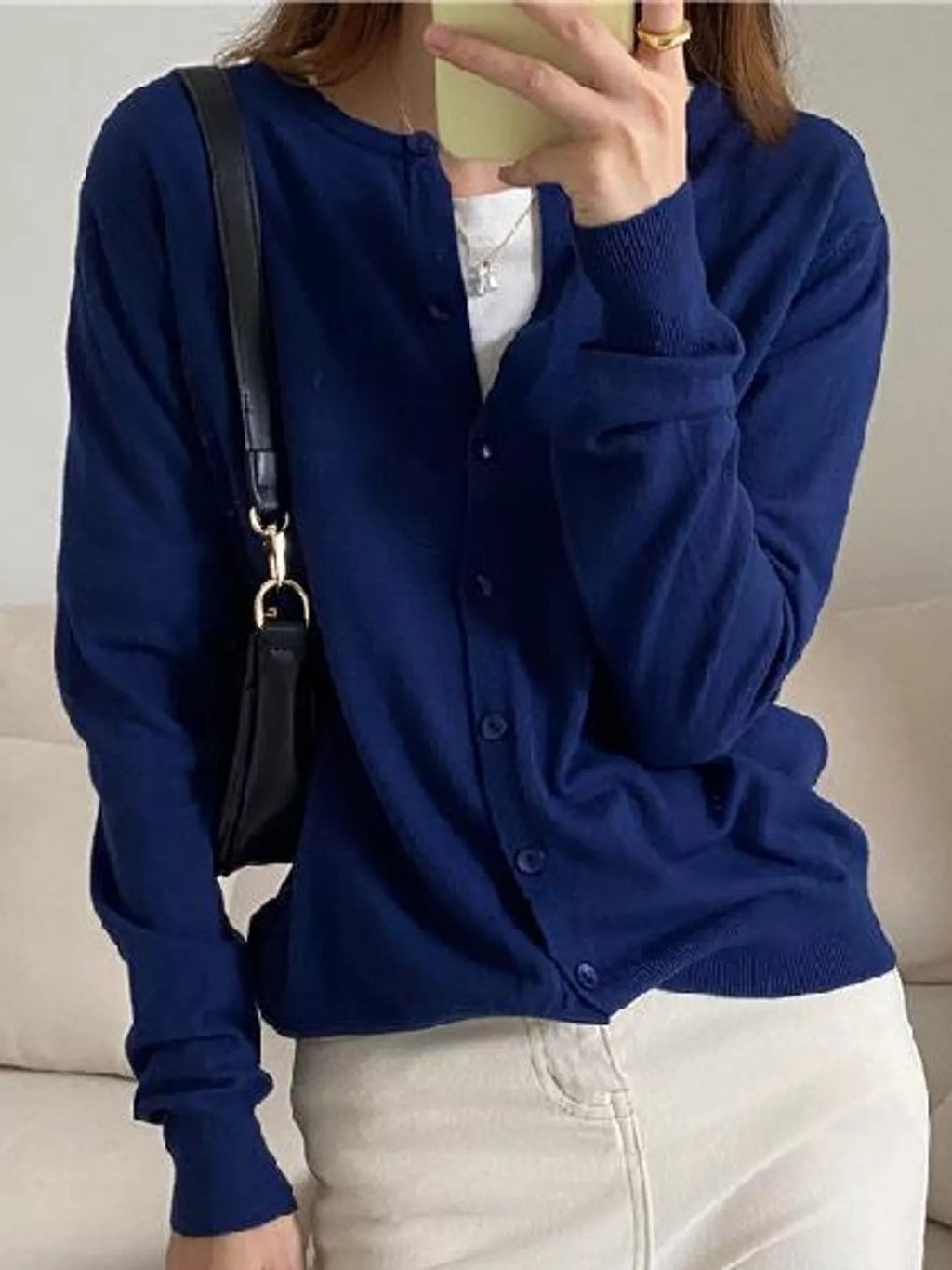 Crew Neck Button-Down Knit Cardigan