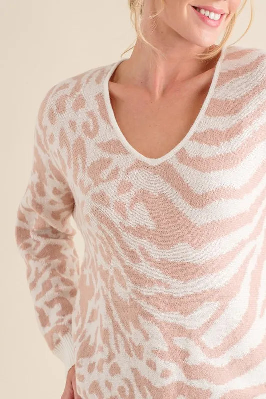 And The Why Leopard Zebra Combo Casual Sweater Top