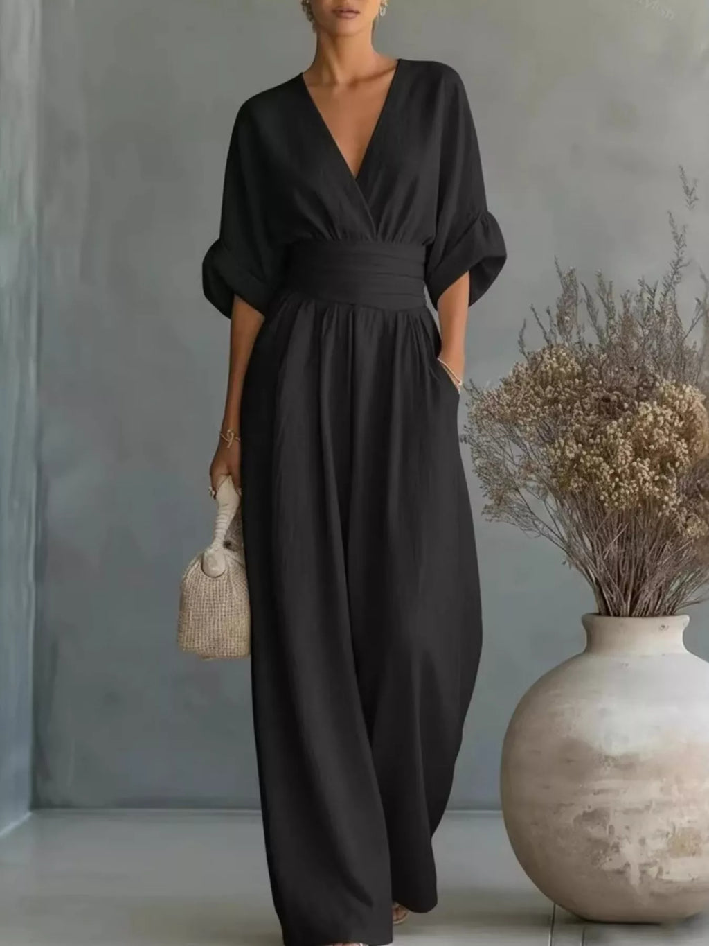 Full Size Half Sleeve Wide-Leg Jumpsuit Plus Size