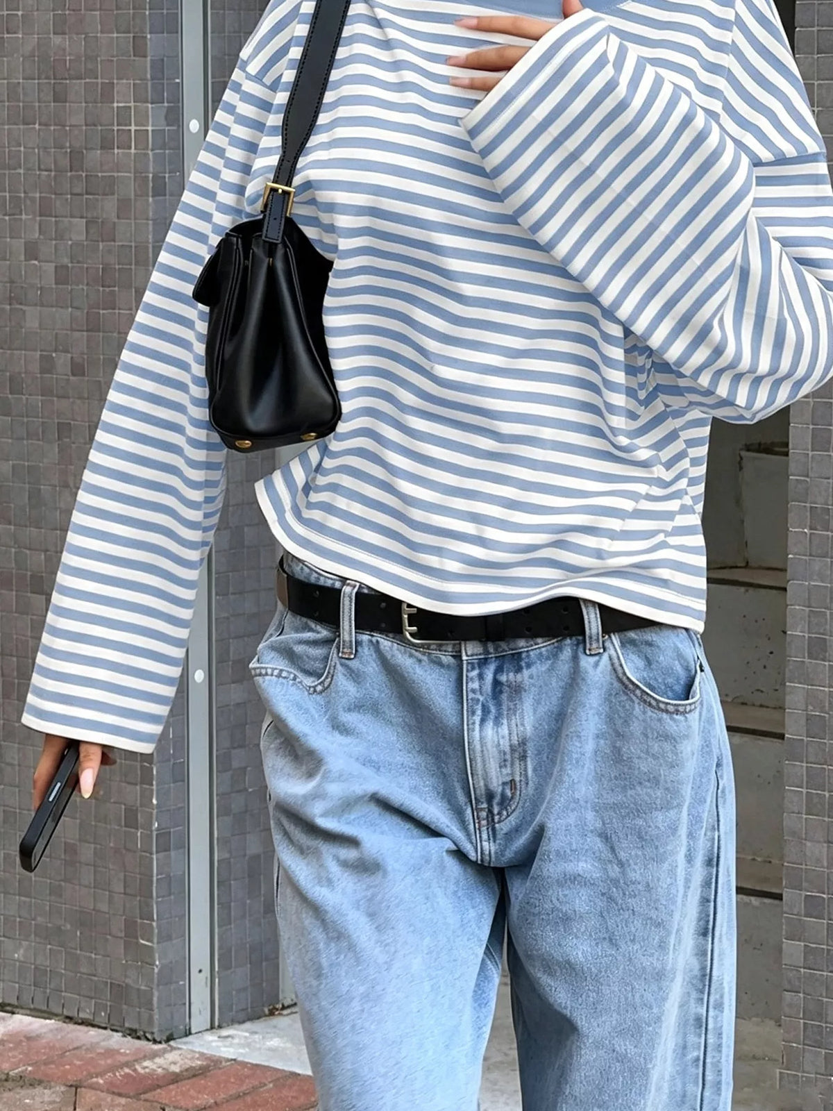 Full Size Casual Long-Sleeve Striped Crew Neck T-Shirt Plus Size