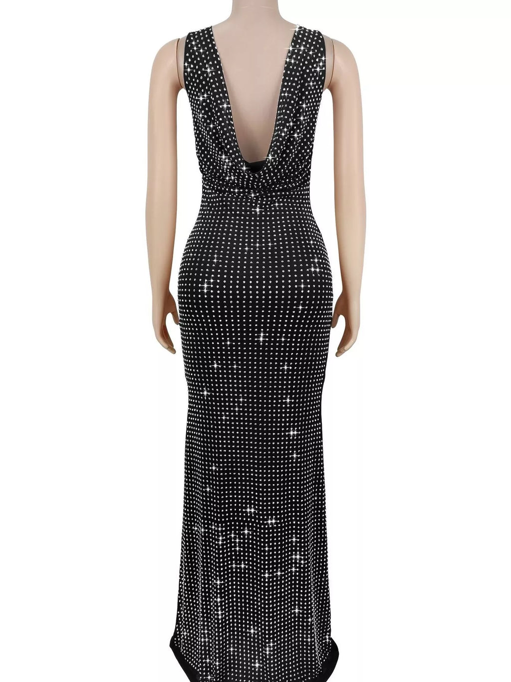 Sleeveless Rhinestone Embellished Bodycon Maxi Dress