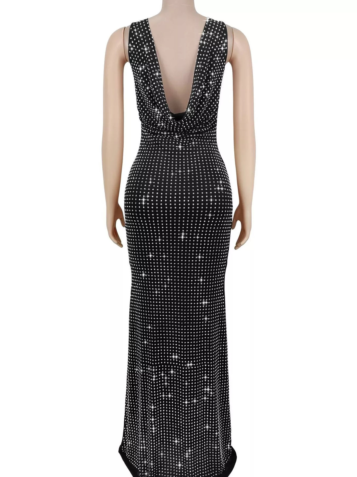 Sleeveless Rhinestone Embellished Bodycon Maxi Dress