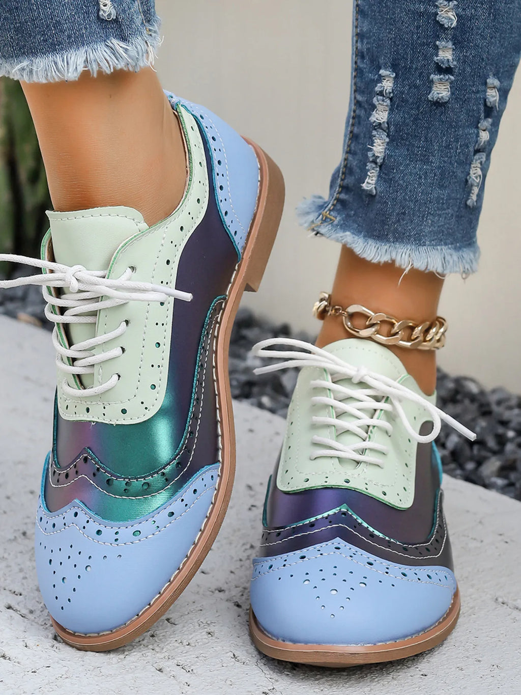 Round Toe Flats Color Block Loafers