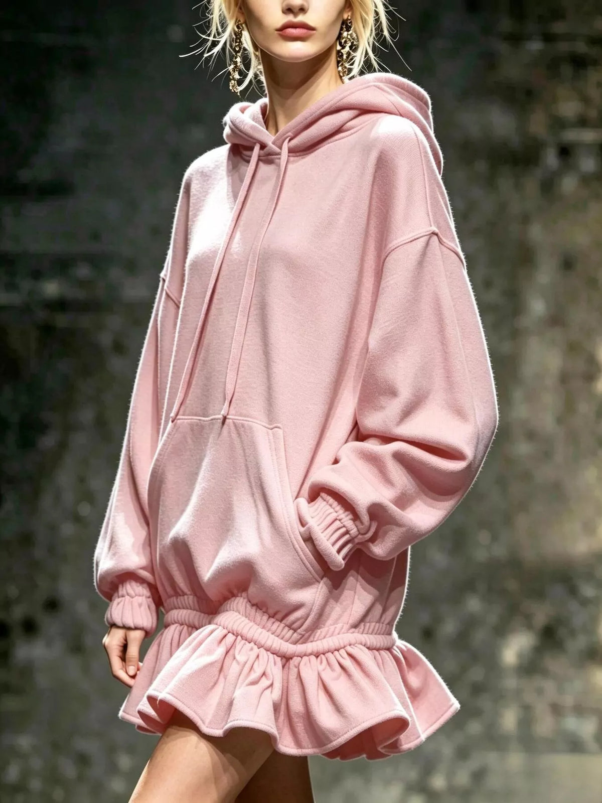 Casual Chic Hoodie Sweatshirt Mini Dress with Ruffled Hem