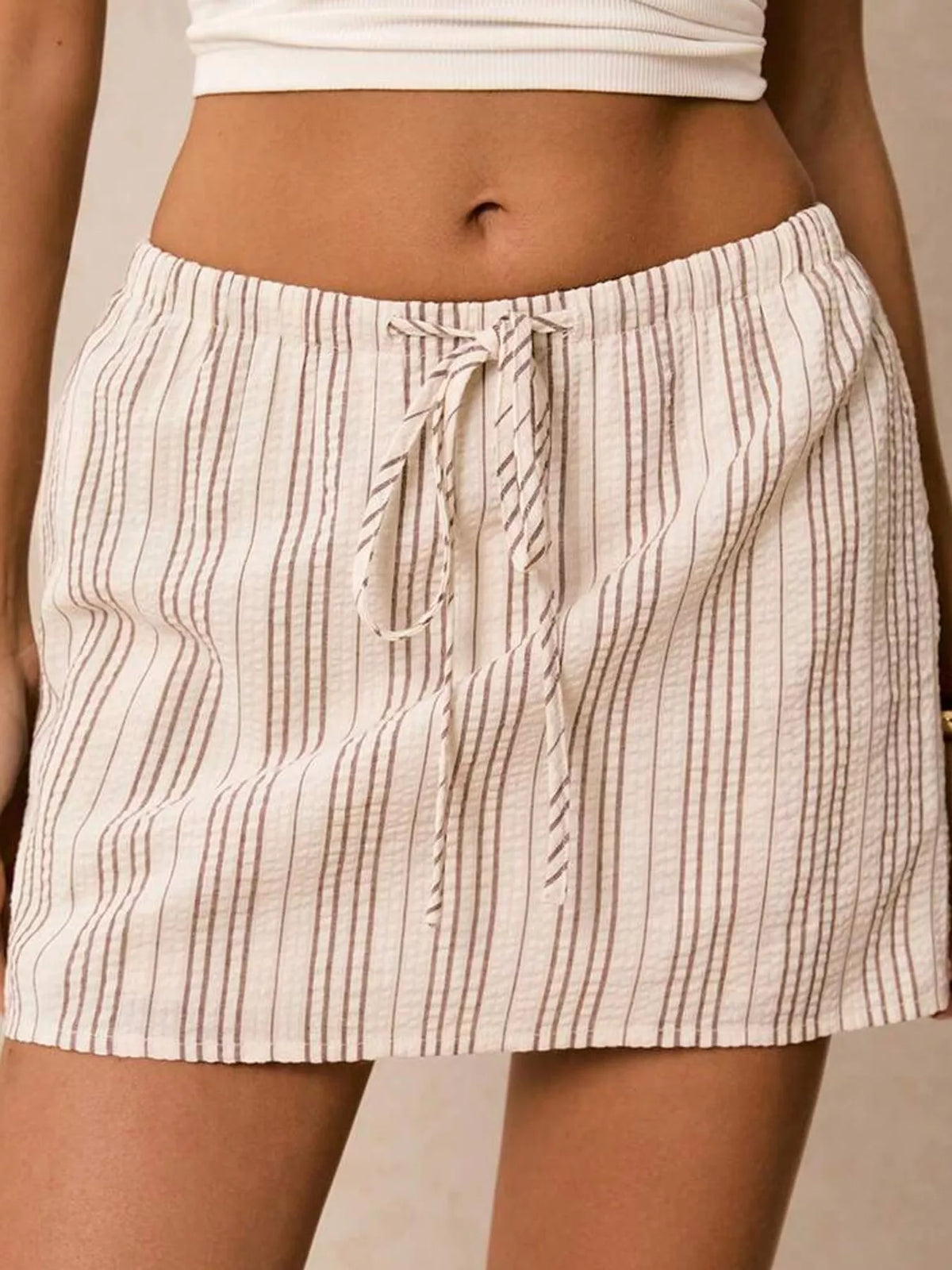 Striped Drawstring Mini Skort