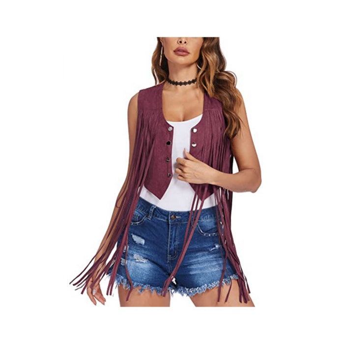 Suede-velvet Vest Womens Mid-length Top