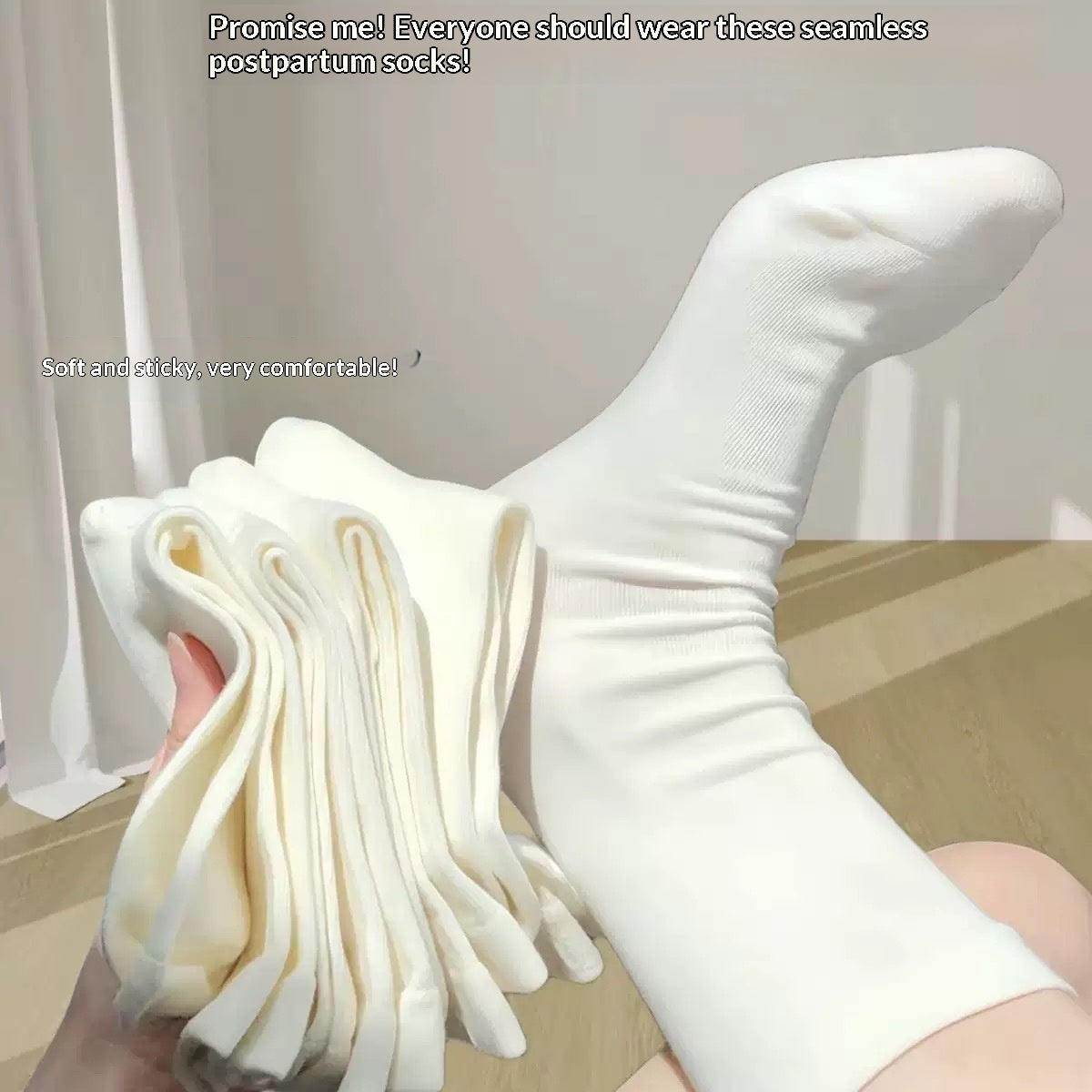 Stylish Boneless Postpartum Socks For Women Solid-color Mid-calf Socks
