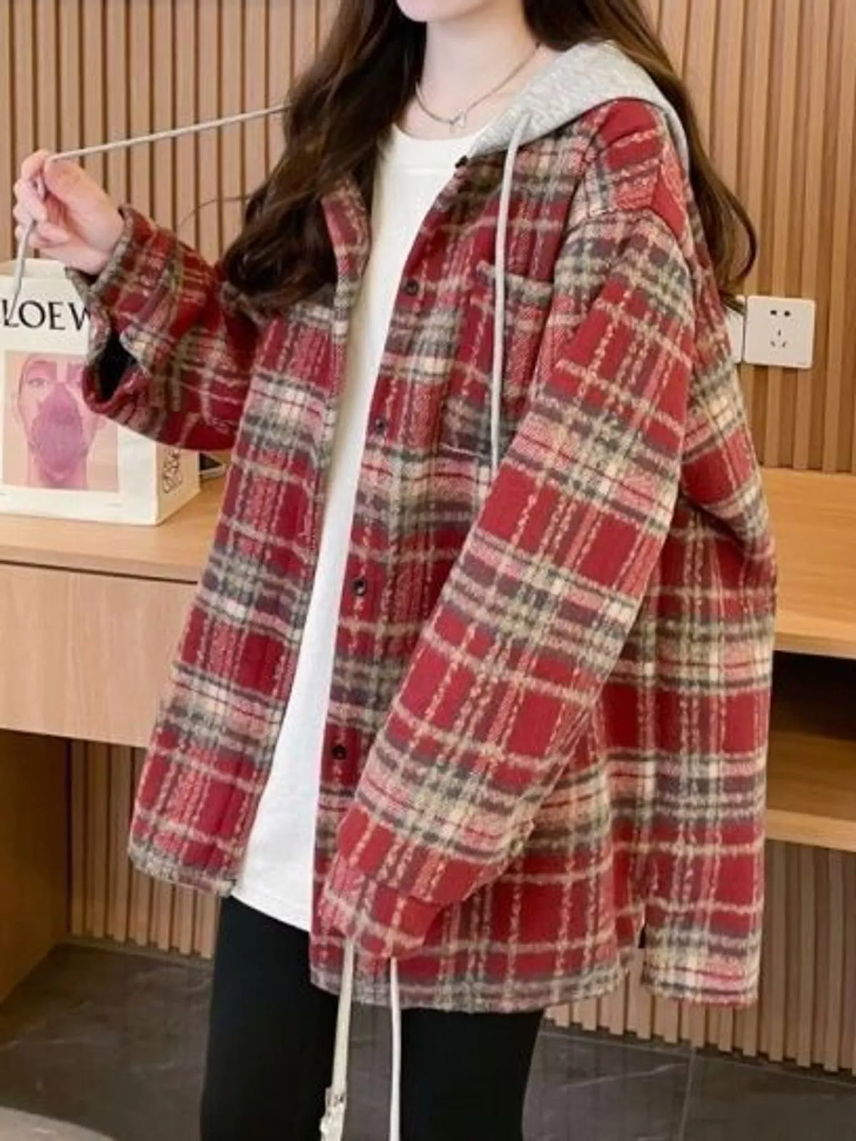 Plaid Button Up Hooded Shacket