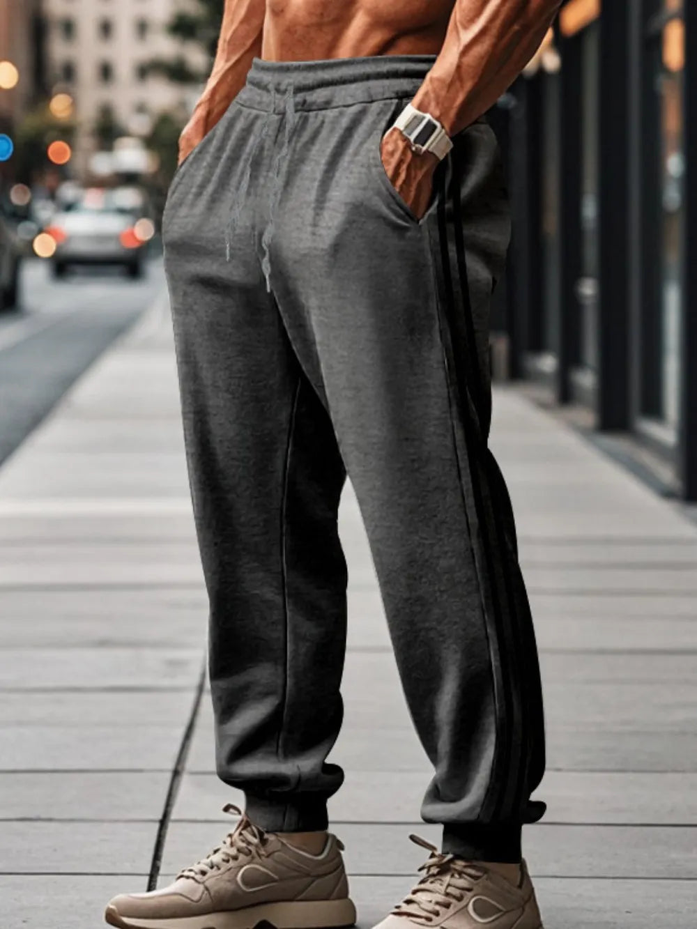 Men's Full Size Drawstring Pants With Pockets Plus Size