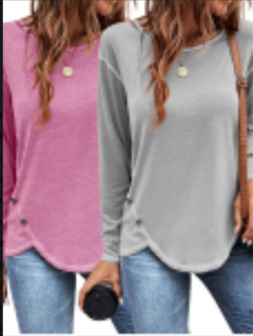 Europe And America New Women's Solid Button Irregular Edge T-shirt