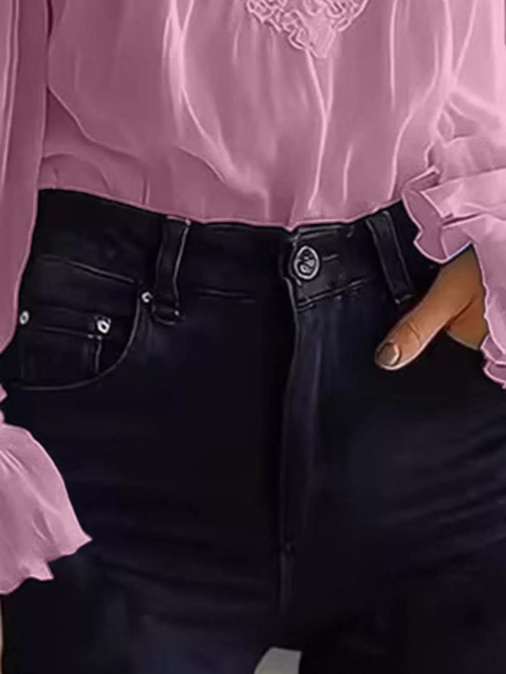 Full Size Lace V-Neck Flounce Sleeve Blouse Plus Size