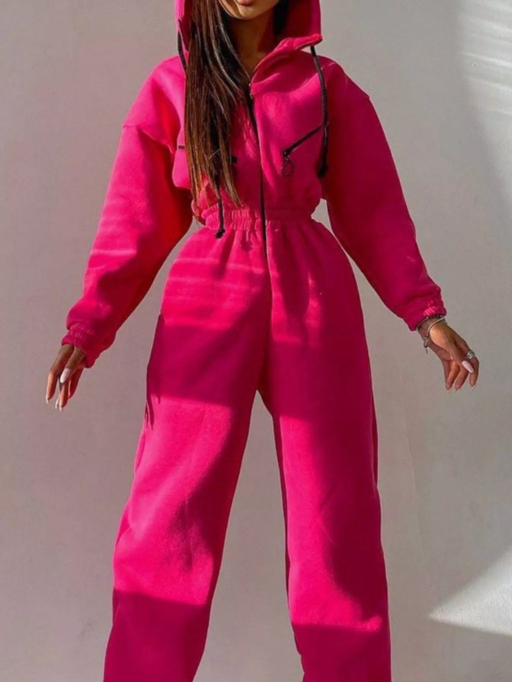 Zip Front Dropped Shoulder Jumpsuit