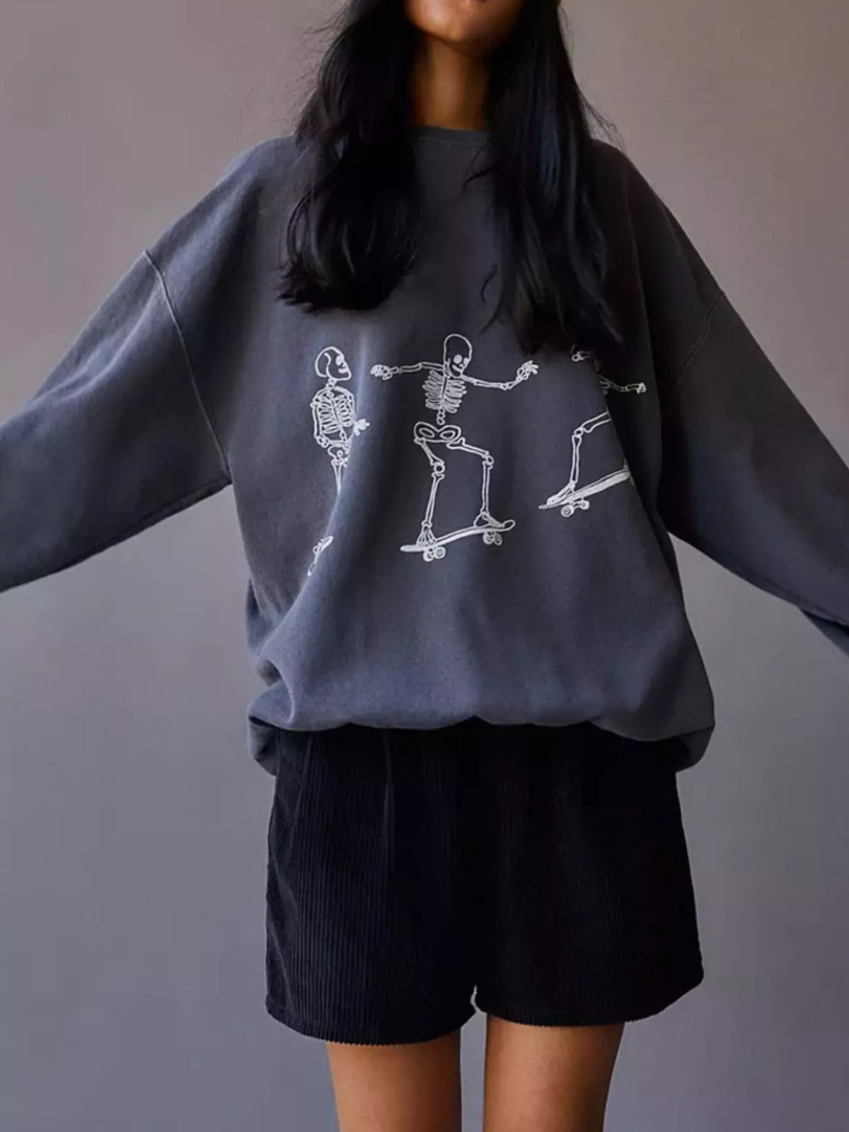 Skeleton Graphic Round Neck Sweatshirt