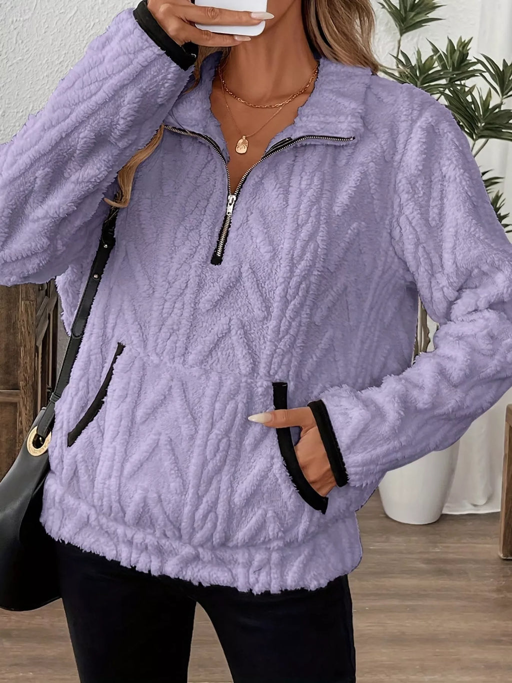 Full Size Quarter-Zip Sherpa Sweatshirt Plus Size