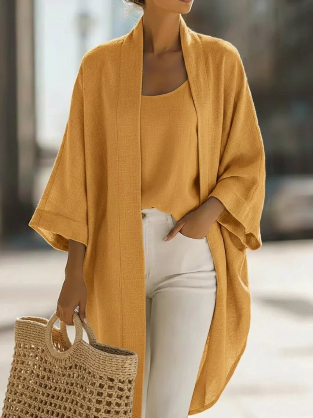 Full Size Open-Front Cardigan and Matching Tank Top Set Plus Size