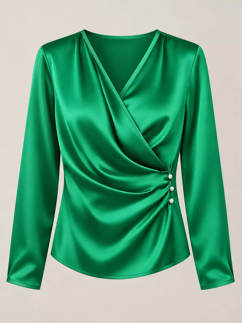 Satin Surplice Long Sleeve Blouse