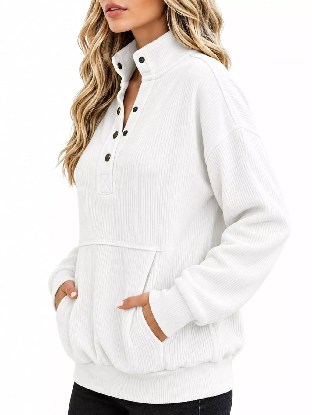 Full Size Quarter-Snap Sweatshirt with Kangaroo Pocket Plus Size