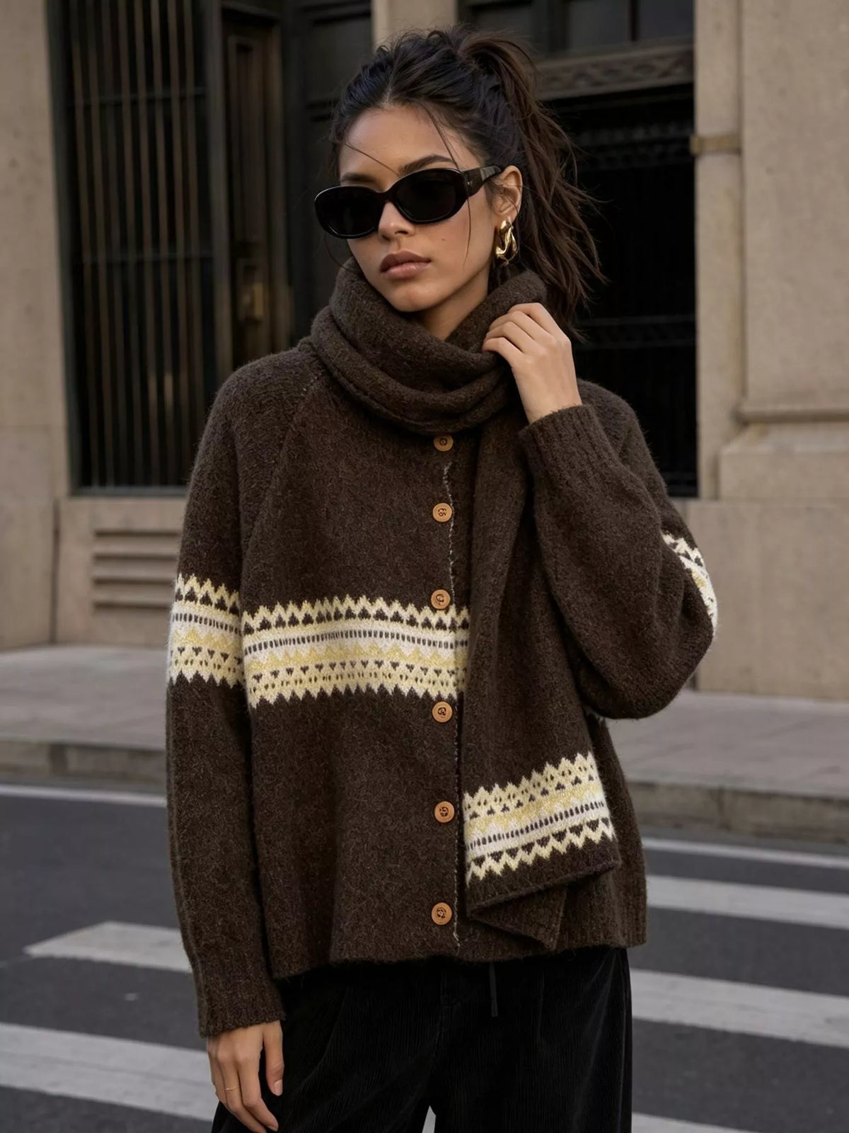 Geometric Button Down Knit Cardigan
