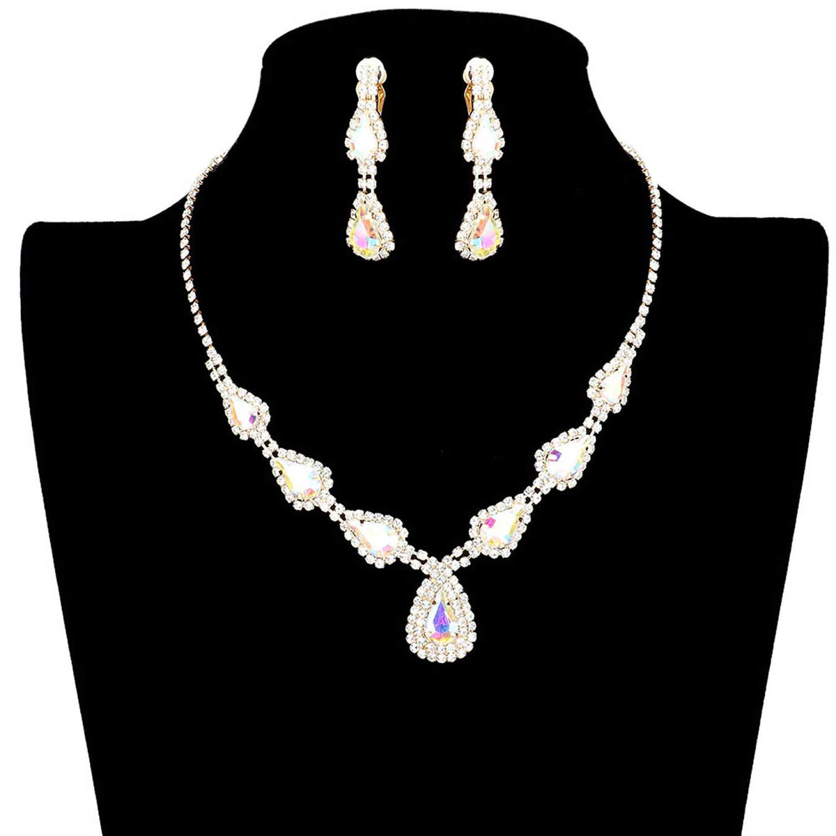 Teardrop Stone Accented Rhinestone Pave Necklace