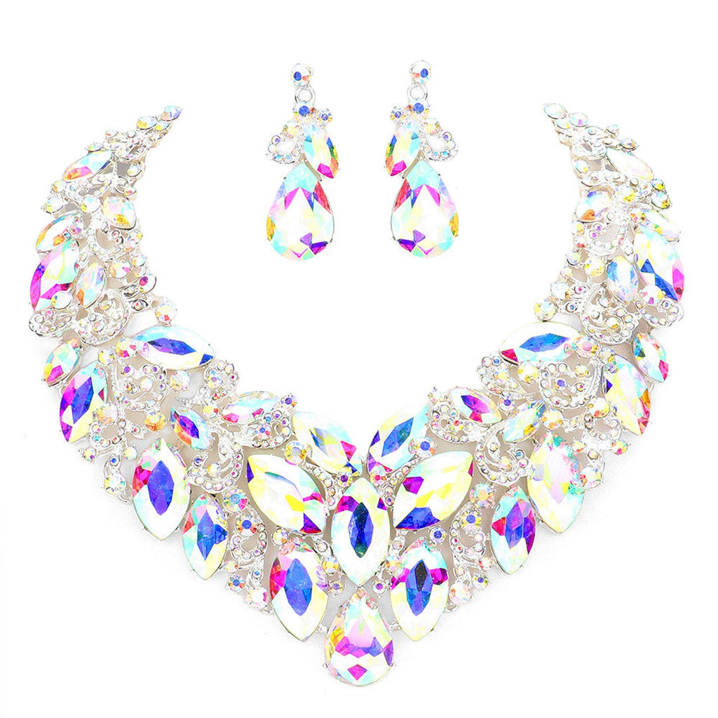 Marquise Stone Cluster Accented Evening Necklace