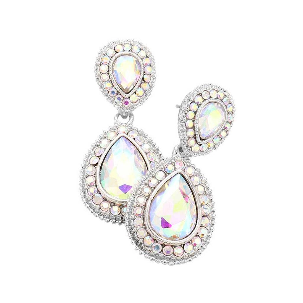 Women's Rhinestone Trim Teardrop Evening Dangle Earrings