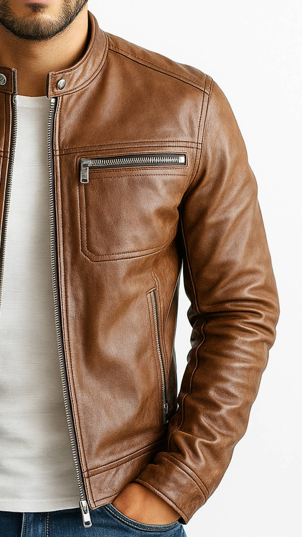 AleX Men's Genuine Brown Leather Jacket