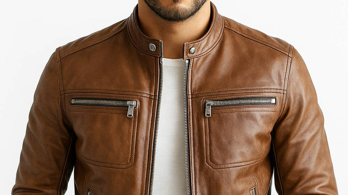 AleX Men's Genuine Brown Leather Jacket