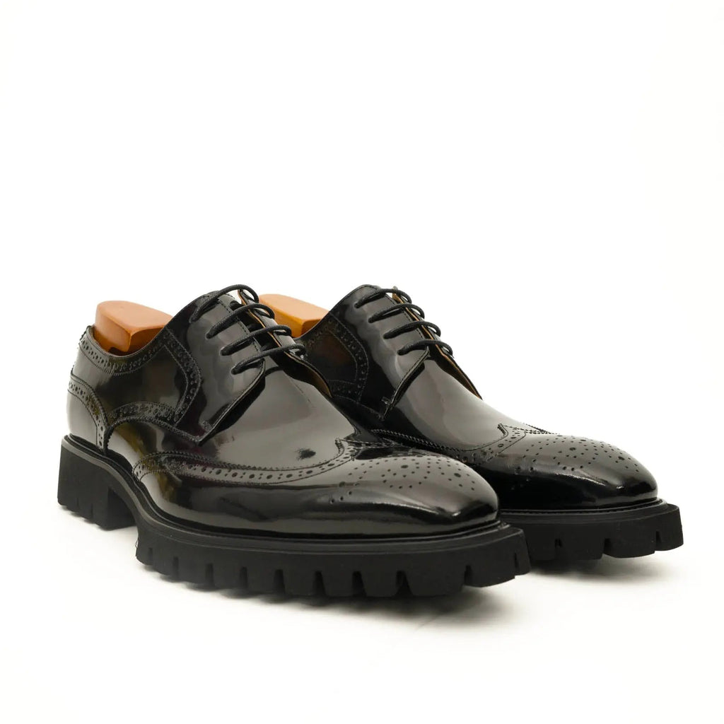 Black Wingtip Calf Leather Derby Shoes