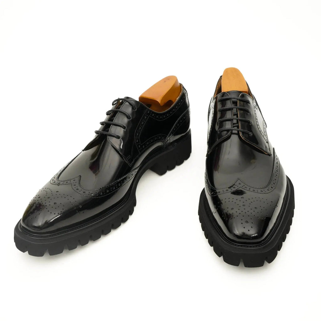 Black Wingtip Calf Leather Derby Shoes