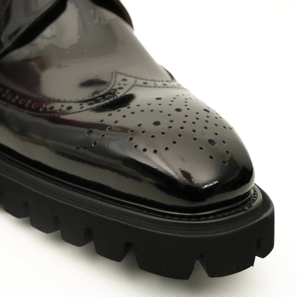 Black Wingtip Calf Leather Derby Shoes