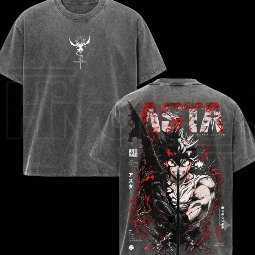 Asta Black Clover Season 2 Washed T-Shirt – Asta Vintage Washed Graphic Tee for Men & Women