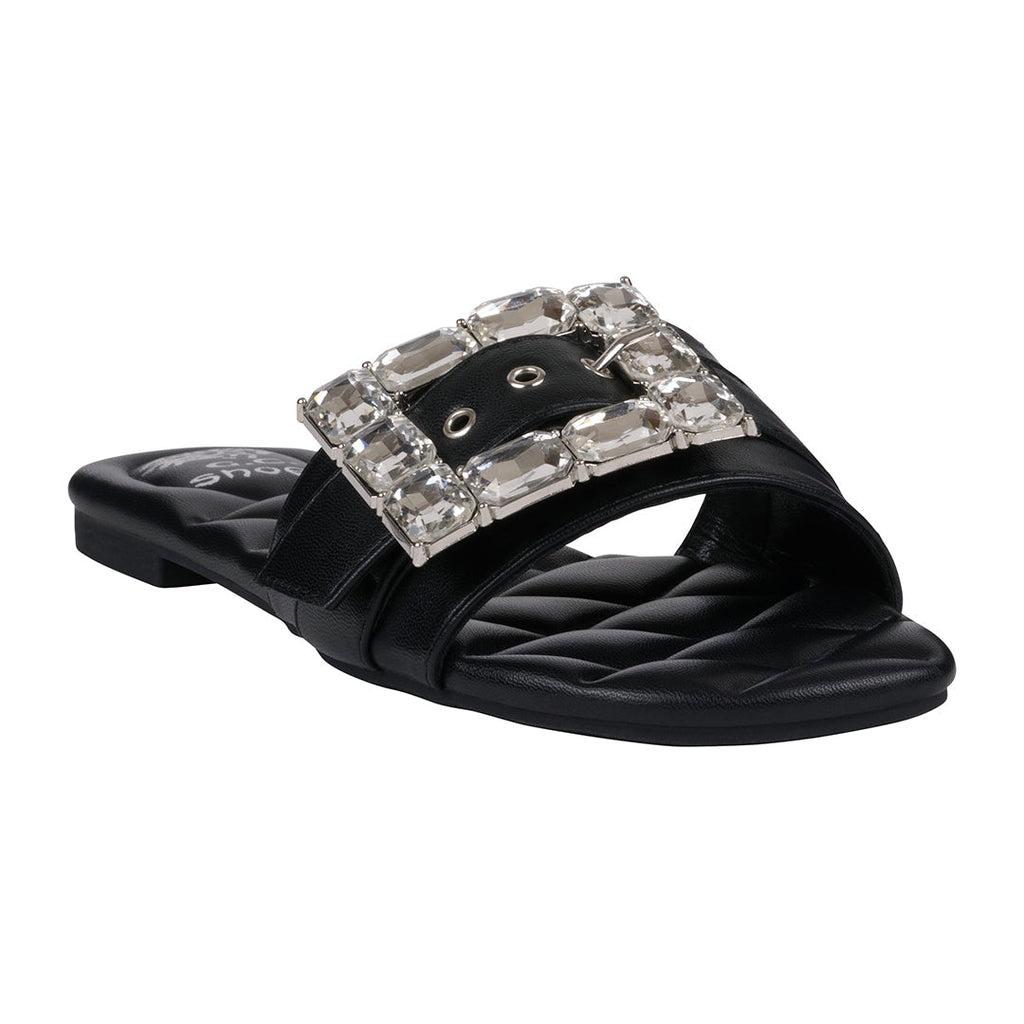 Women's Bianca Black Rhinestone Buckle Flat Sandals
