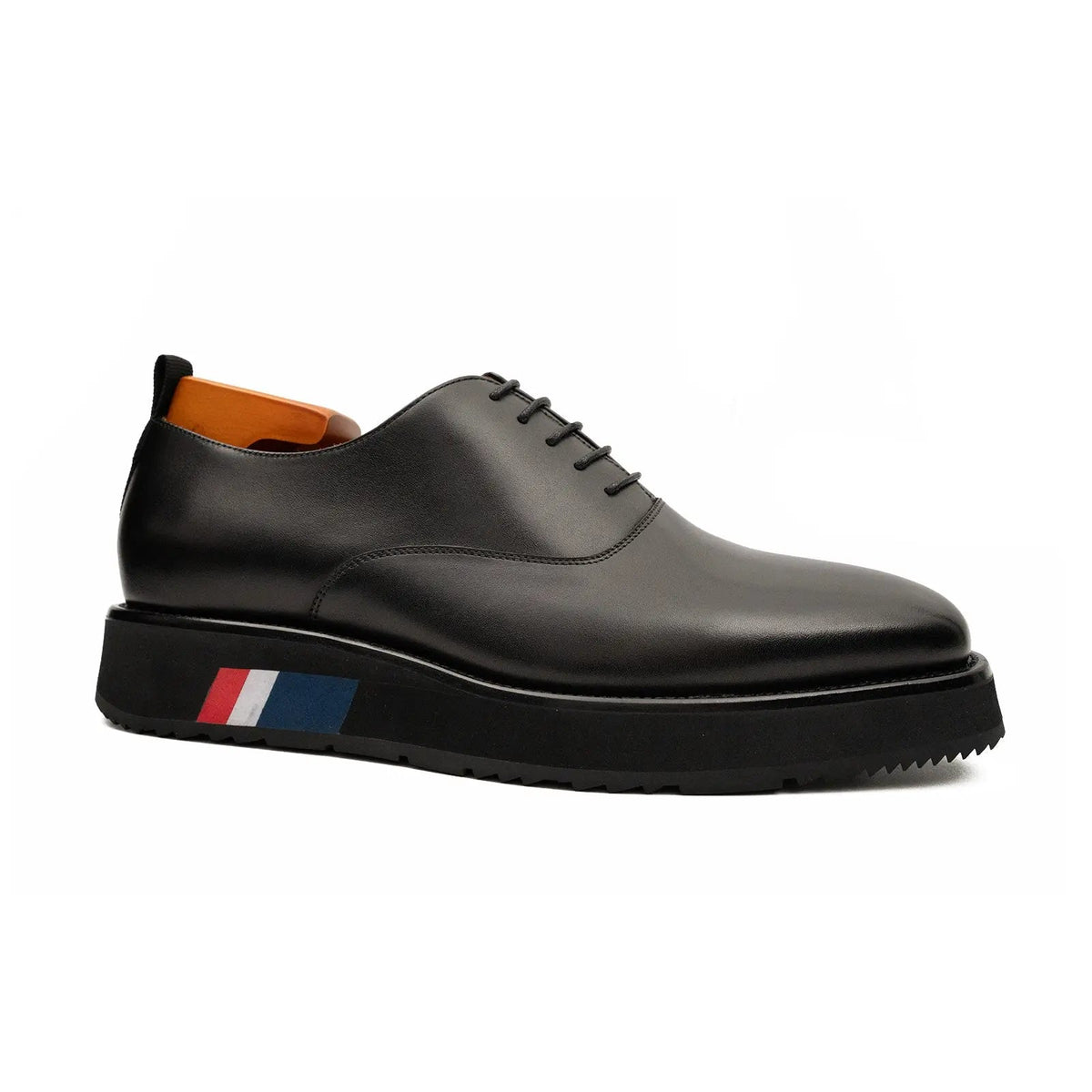 Black Platform Plain-Toe Lace-Up Shoe