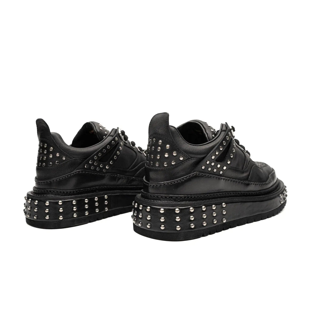 Black Studded Calf Leather Platform Sneakers
