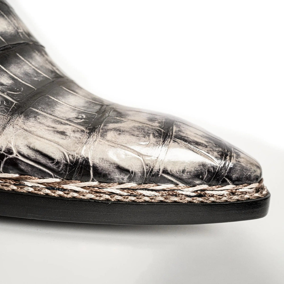 Silver-Black Crocodile Leather Derby Shoes