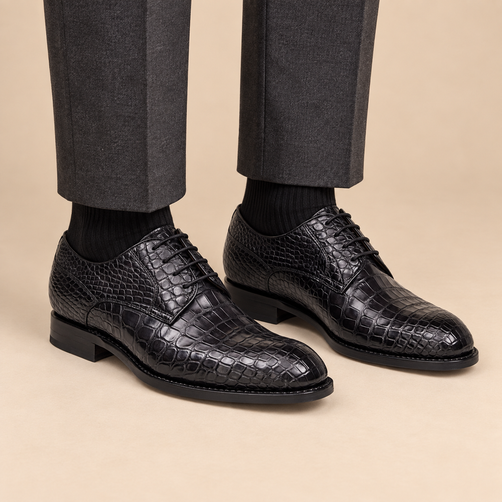 Black Crocodile Leather Derby Shoes