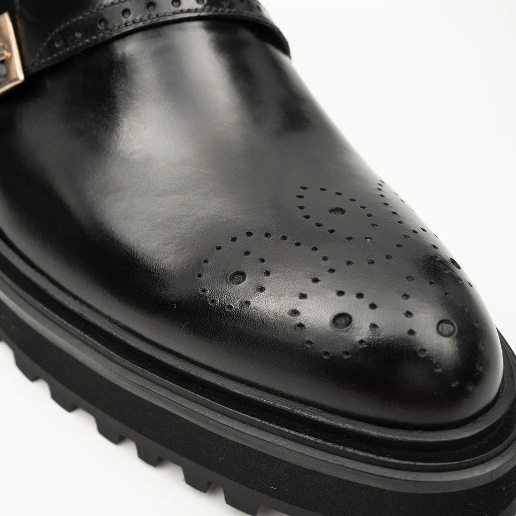 Black Calf Leather Monk Shoes